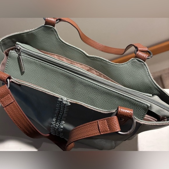 The Sak Bolinas Satchel Handbag, Sage Green Leather/Brown Leather Handles - Picture 9 of 16